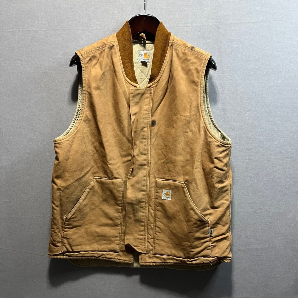 Carhartt FR Flame Resistant Duck Vest Mens XL Tall Brown Canvas Quilted Workwear